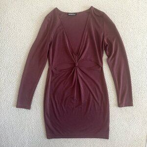Audrey 3+1 Blue Dress Knotted Front Cut Out Long Sleeve Burgundy